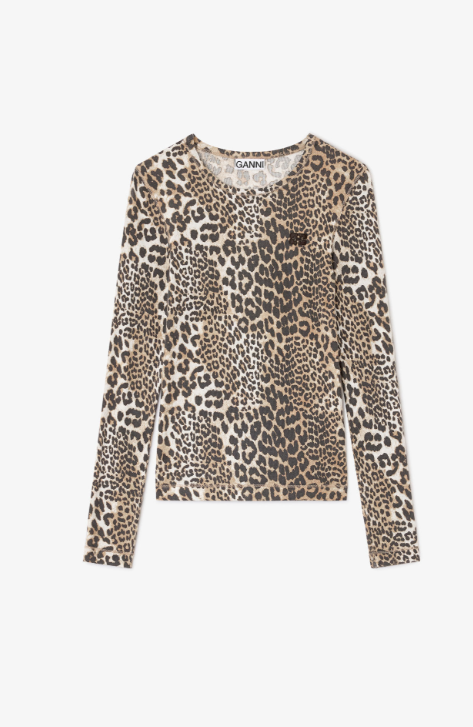 Manga larga con canalé de leopardo